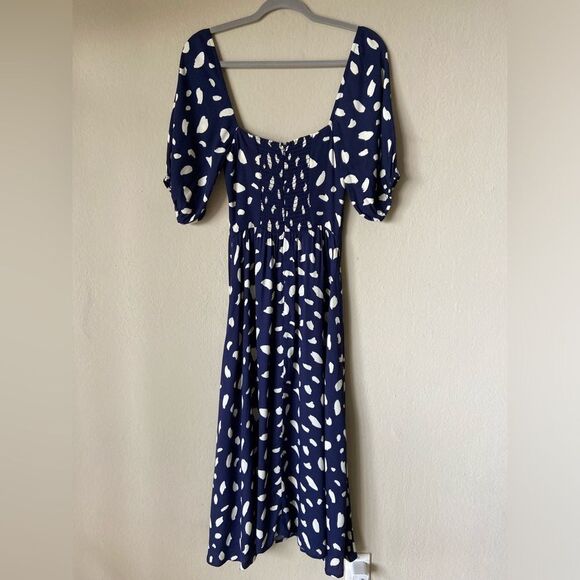 Reformation Splatter Midi Blue Dress Zippy Size 2 - Picture 7 of 10